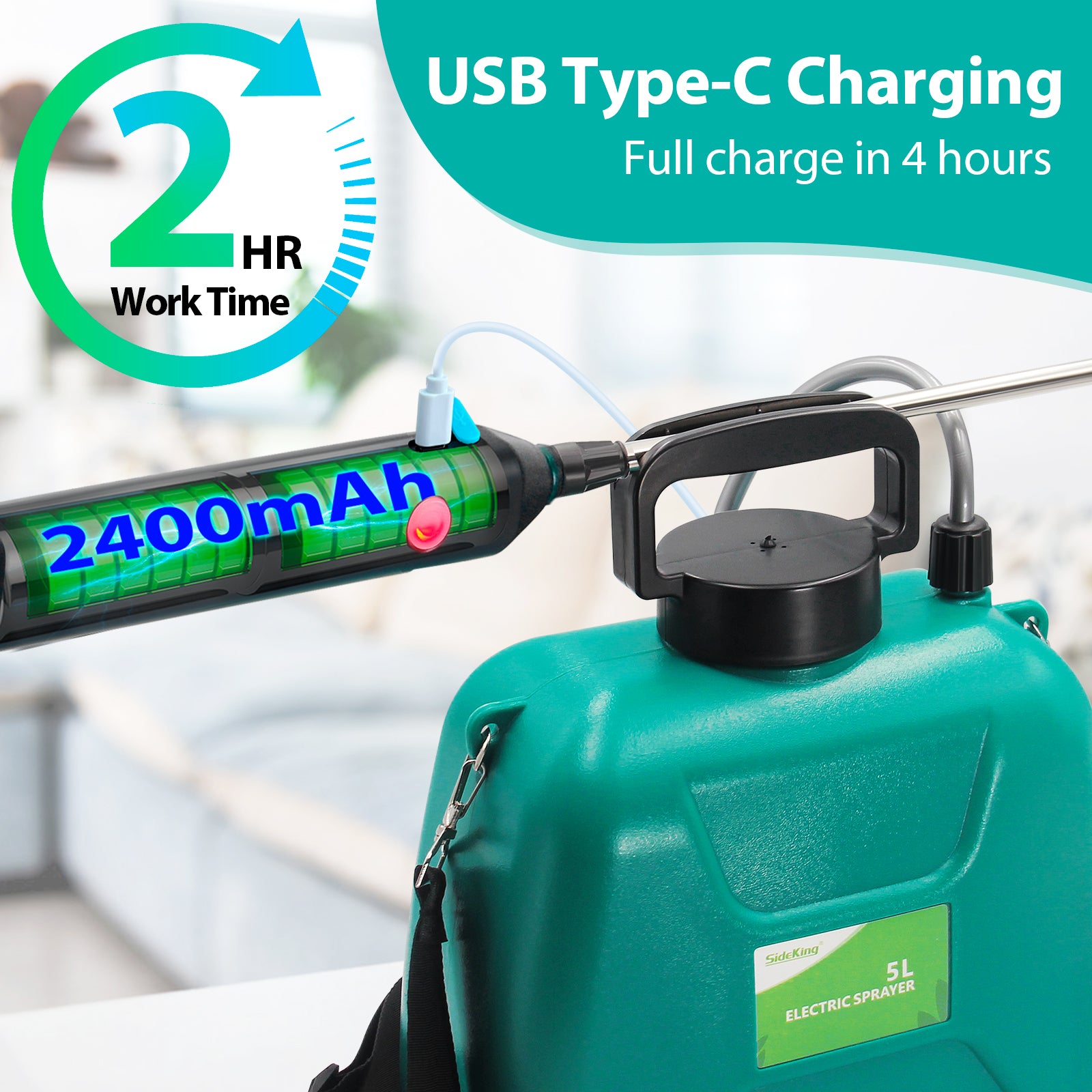 1.35 Gallon/5L Battery Powered Sprayer Portable Garden Sprayer